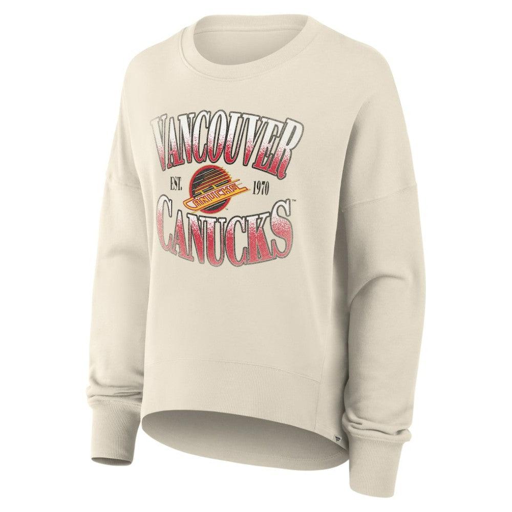 Vancouver Canucks - Fanatics Women's Oversized Vintage Slice Pullover Sweatshirt Cream