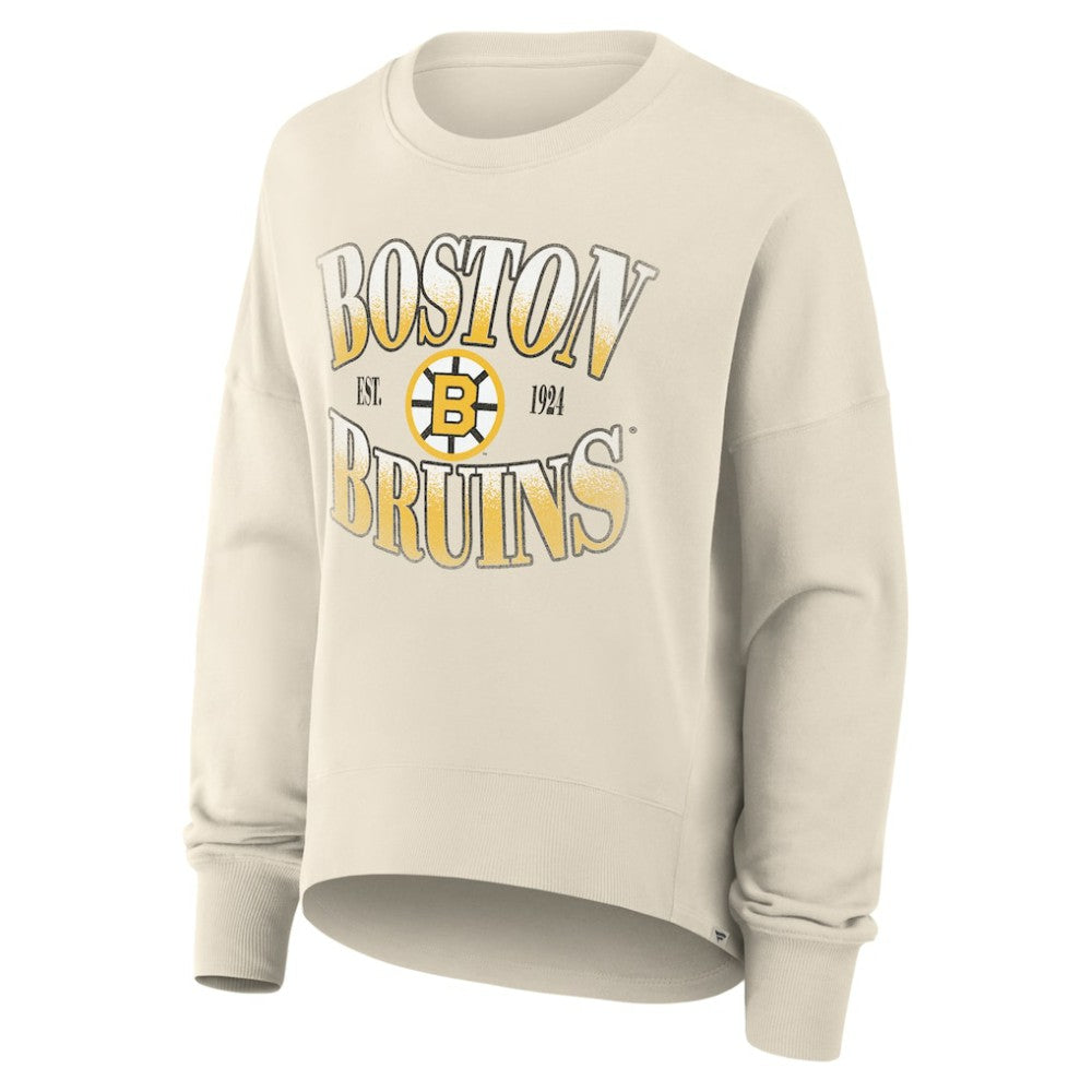Boston Bruins Fanatics Women's Oversized Vintage Slice Pullover Sweatshirt Cream