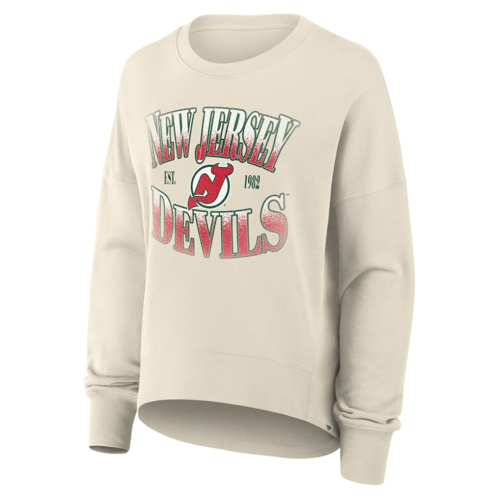 New Jersey Devils - Fanatics Women's Oversized Vintage Slice Pullover Sweatshirt Cream