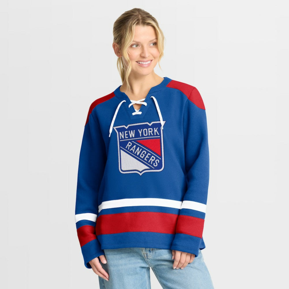 New York Rangers Fanatics Women's Icing Long Sleeve Lace Up Sweatshirt Blue