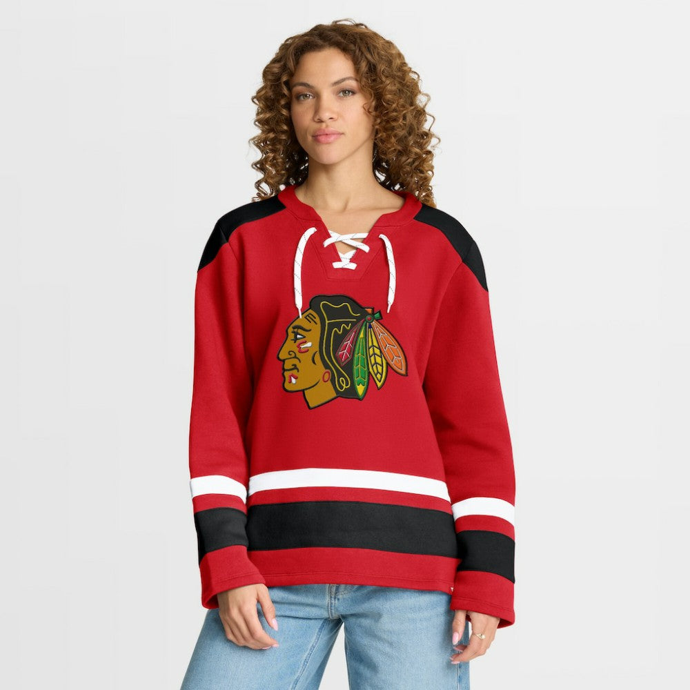 Chicago Blackhawks Fanatics Women's Icing Long Sleeve Lace Up Sweatshirt Athletic Red