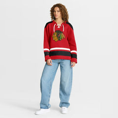 Chicago Blackhawks Fanatics Women's Icing Long Sleeve Lace Up Sweatshirt Athletic Red