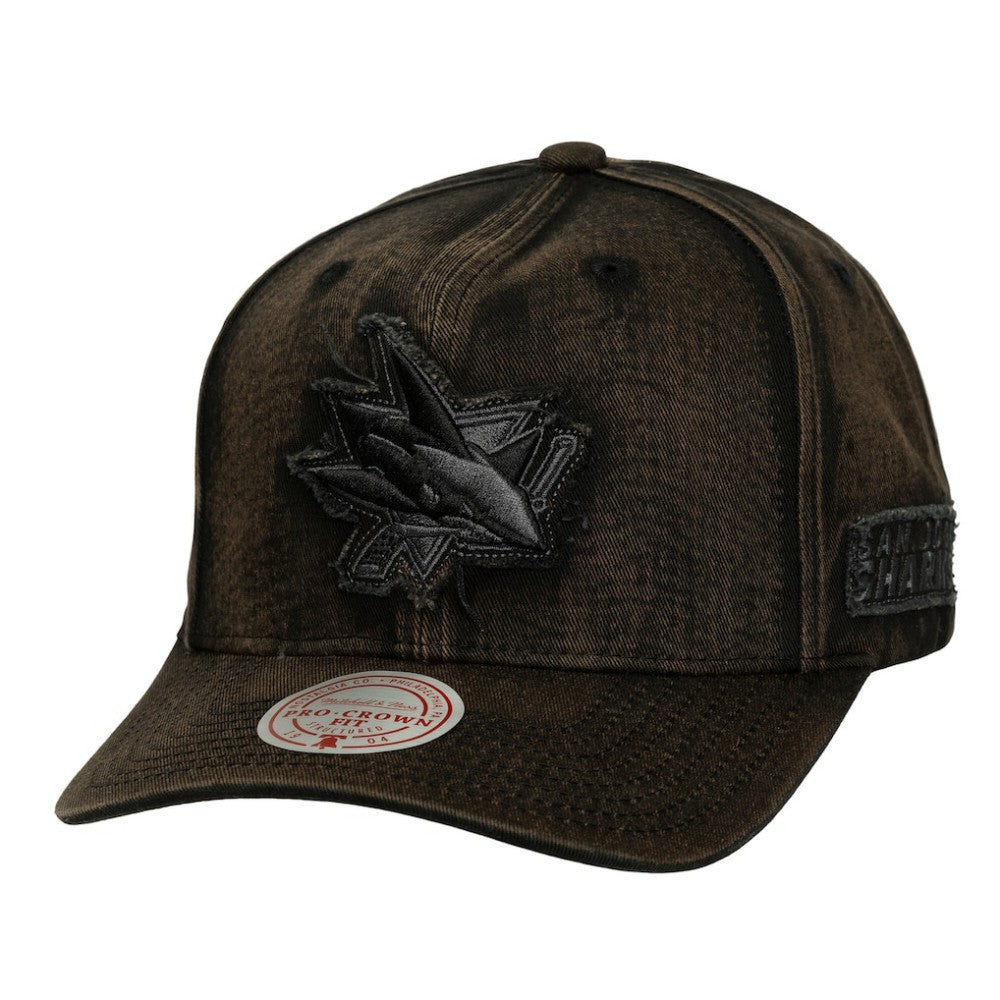 San Jose Sharks - Mitchell & Ness Downtown Snow Wash Pro-Crown Adjustable Hat Black