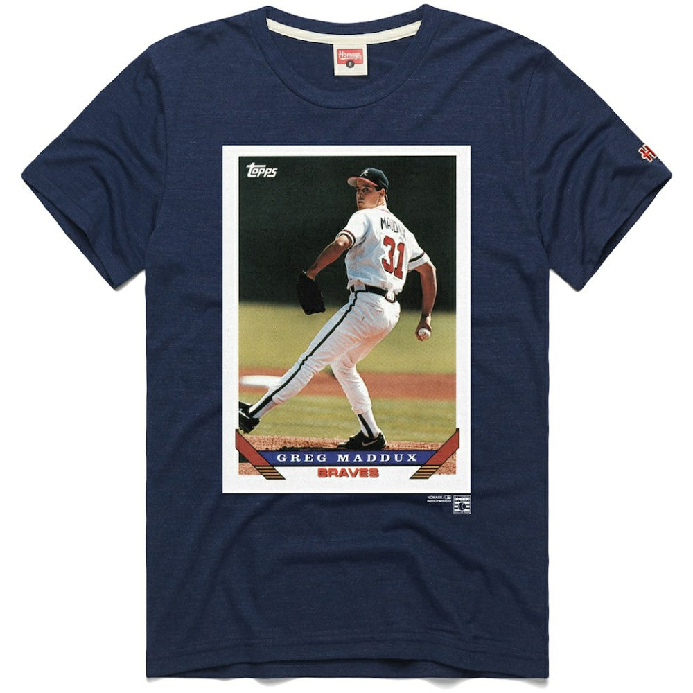 Greg Maddux Atlanta Braves Homage 1993 Topps Baseball Card Player T-Shirt On Sale