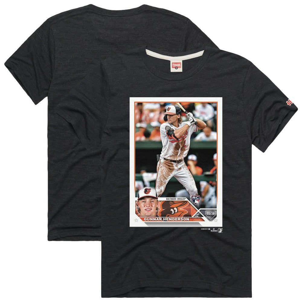Gunnar Henderson Baltimore Orioles Homage 2023 Topps Baseball Card Player T-Shirt Clearance