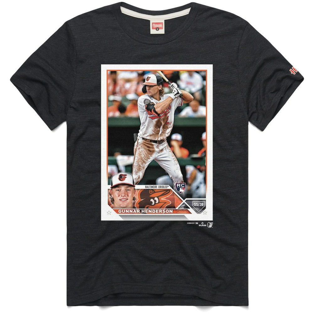 Gunnar Henderson Baltimore Orioles Homage 2023 Topps Baseball Card Player T-Shirt Clearance