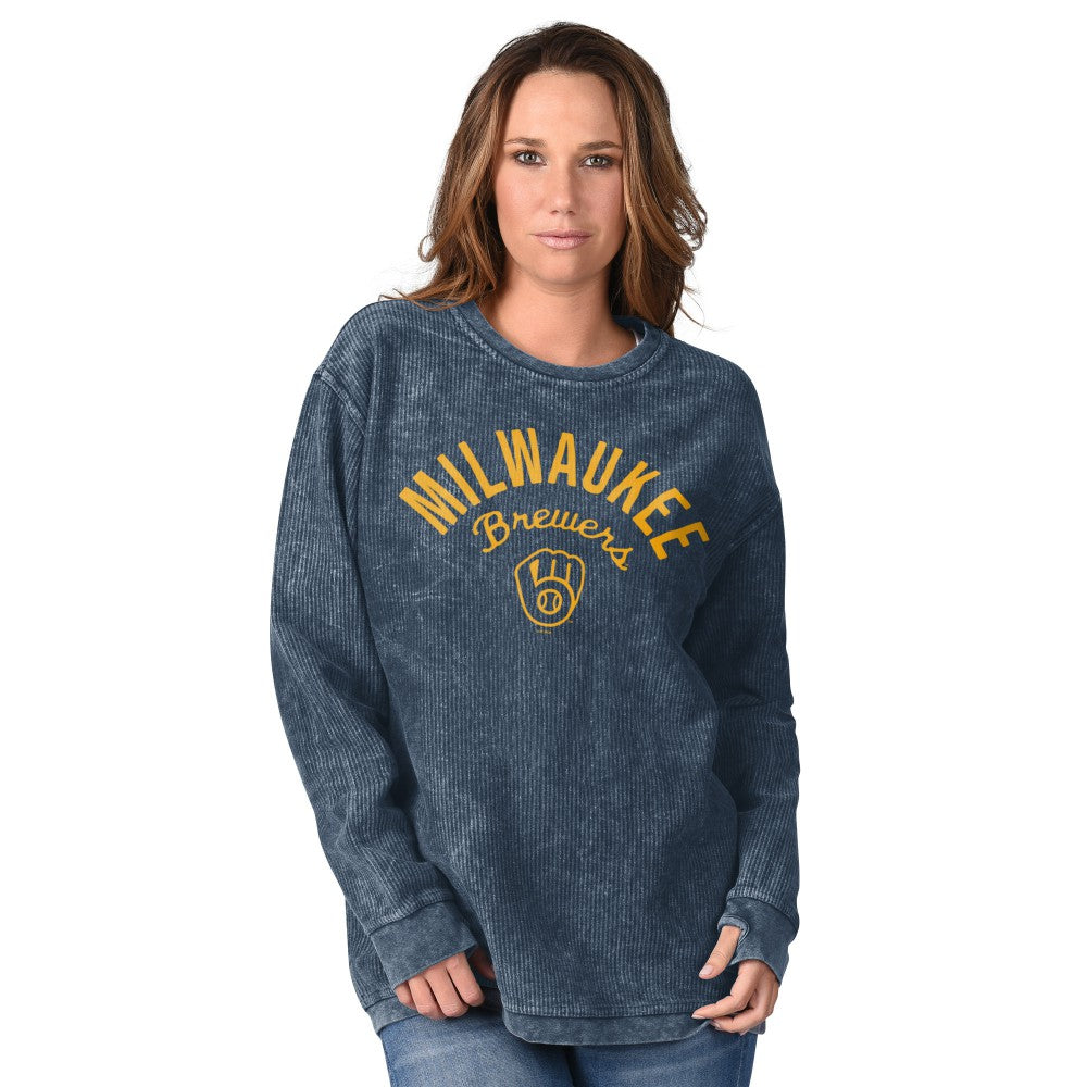 Milwaukee Brewers G-III 4Her by Carl Banks Women's Comfy Cord Pullover Sweatshirt On Sale