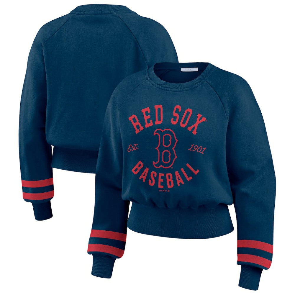 Boston Red Sox WEAR by Erin Andrews Women's Vintage Washed Cropped Pullover Sweatshirt Online