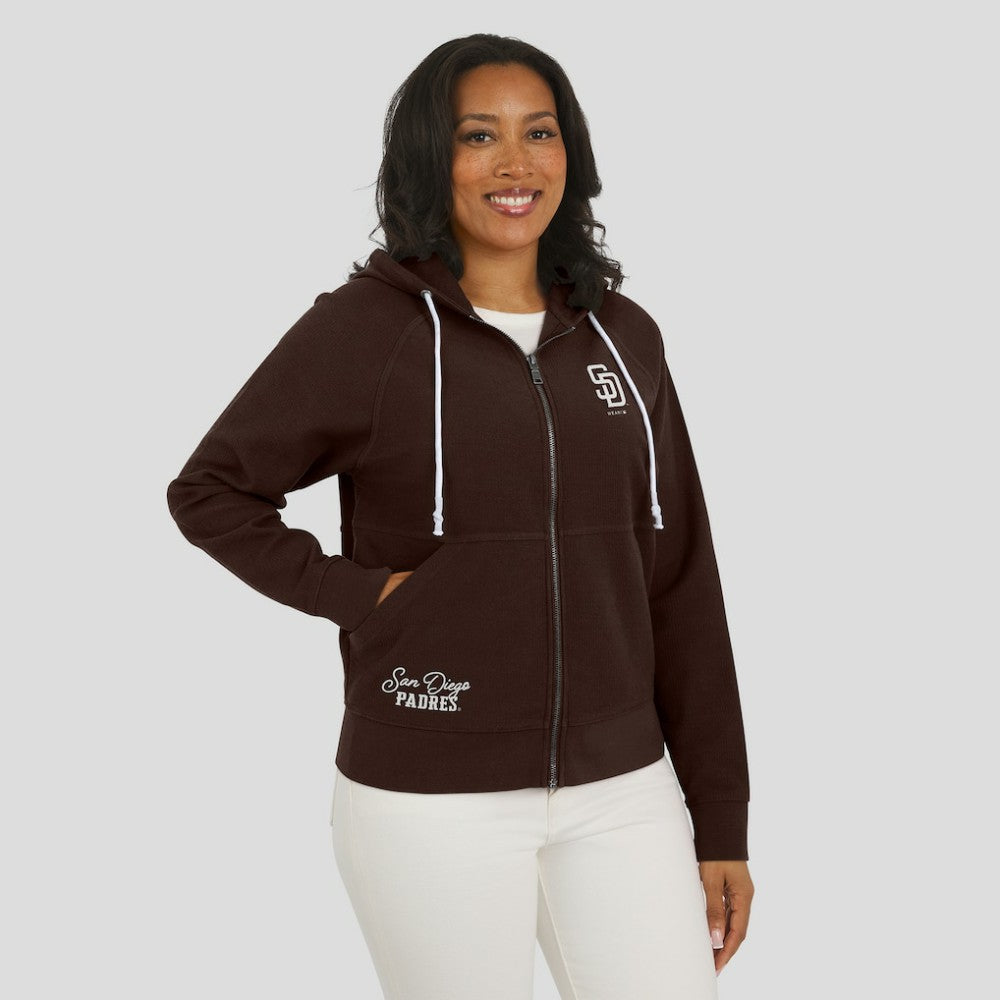 San Diego Padres WEAR by Erin Andrews Women's Vintage Full-Zip Raglan Hoodie discount