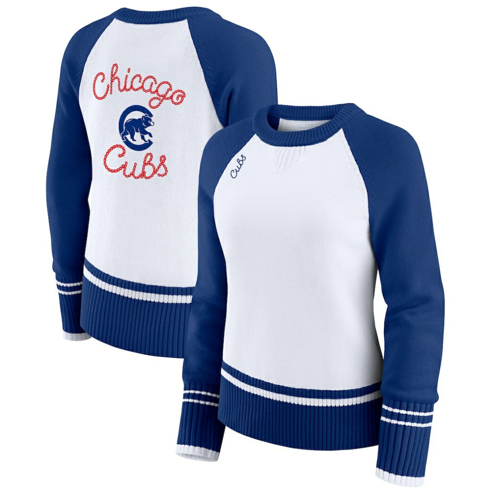 Chicago Cubs WEAR by Erin Andrews Women's Colorblock Raglan Sweater On Sale