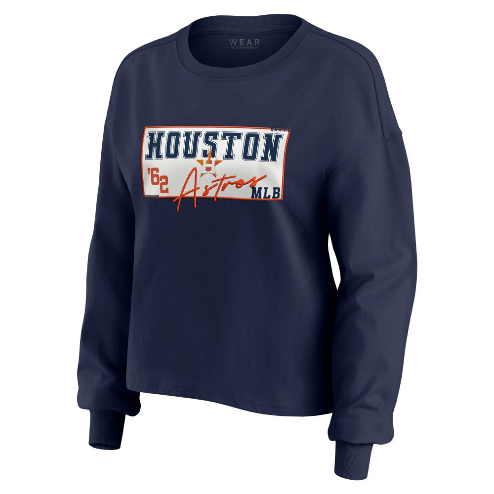 Houston Astros WEAR by Erin Andrews Women's Heavy Rugby Jersey Cropped Long Sleeve T-Shirt & Shorts Lounge Set Online