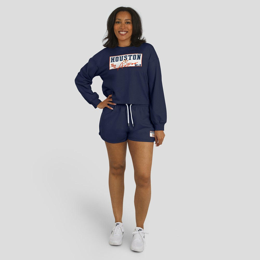 Houston Astros WEAR by Erin Andrews Women's Heavy Rugby Jersey Cropped Long Sleeve T-Shirt & Shorts Lounge Set Online