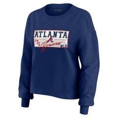 Atlanta Braves WEAR by Erin Andrews Women's Heavy Rugby Jersey Cropped Long Sleeve T-Shirt & Shorts Lounge Set discount