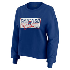 Chicago Cubs WEAR by Erin Andrews Women's Heavy Rugby Jersey Cropped Long Sleeve T-Shirt & Shorts Lounge Set for sale