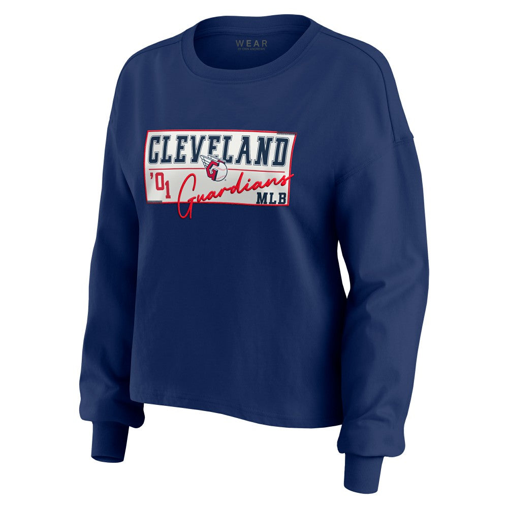Cleveland Guardians WEAR by Erin Andrews Women's Heavy Rugby Jersey Cropped Long Sleeve T-Shirt & Shorts Lounge Set Online