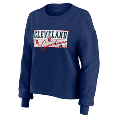 Cleveland Guardians WEAR by Erin Andrews Women's Heavy Rugby Jersey Cropped Long Sleeve T-Shirt & Shorts Lounge Set Online