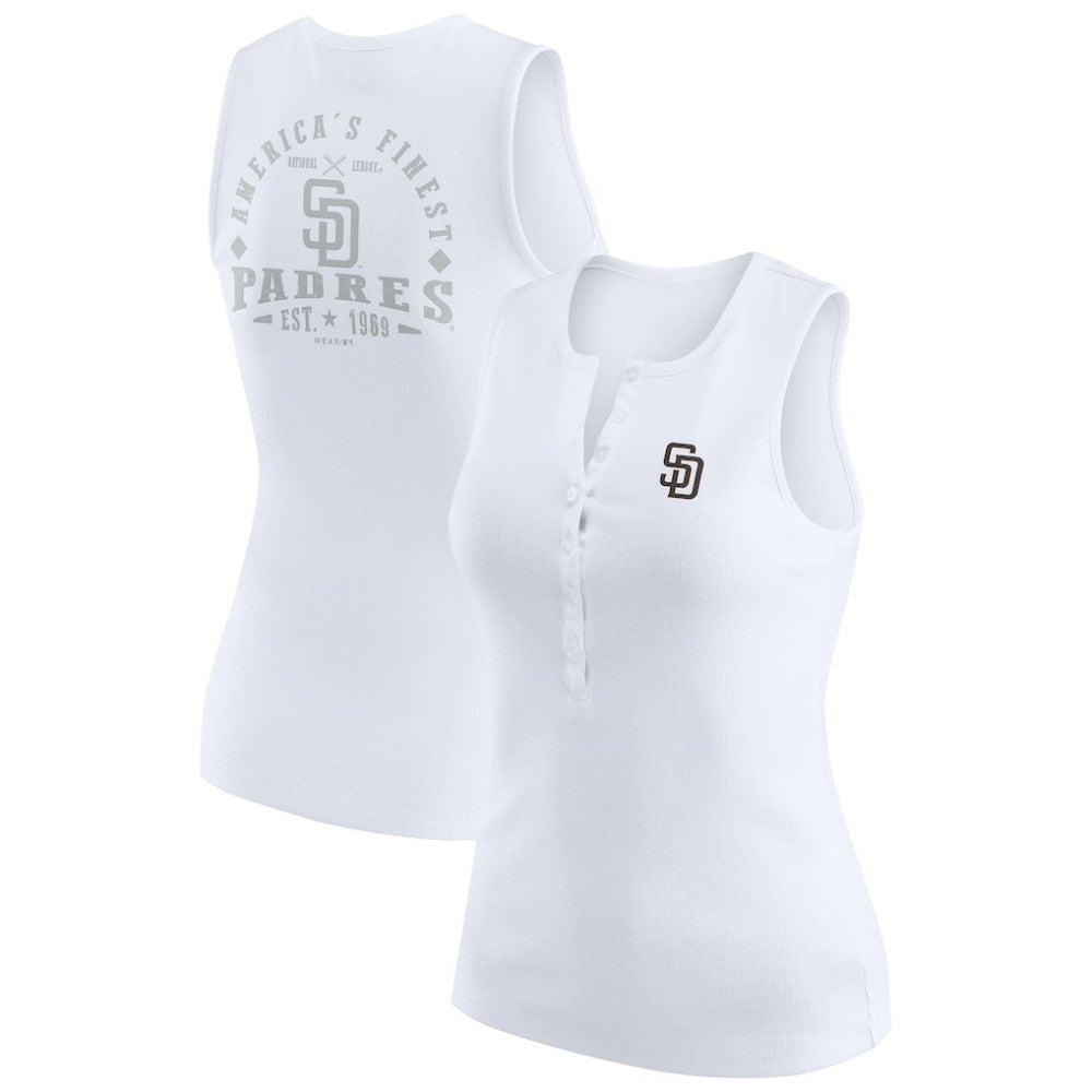 San Diego Padres WEAR by Erin Andrews Women's Rib-Knit Henley Tank Top On Sale