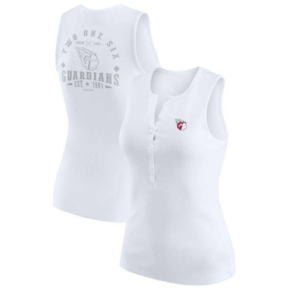 Cleveland Guardians WEAR by Erin Andrews Women's Rib-Knit Henley Tank Top discount