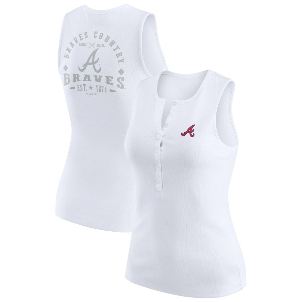 Atlanta Braves WEAR by Erin Andrews Women's Rib-Knit Henley Tank Top On Sale