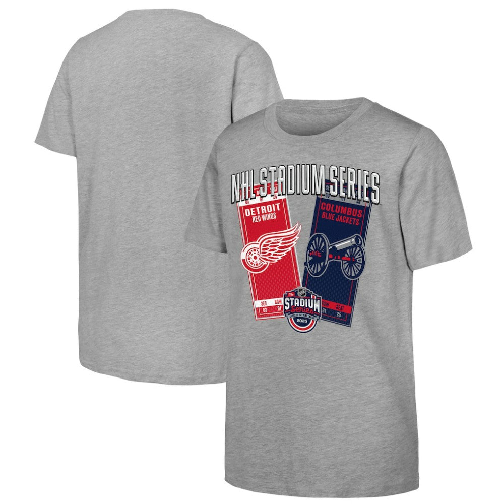 Youth 2025 NHL Stadium Series Columbus Blue Jackets - vs. Detroit Red Wings Matchup T-Shirt Heather Gray