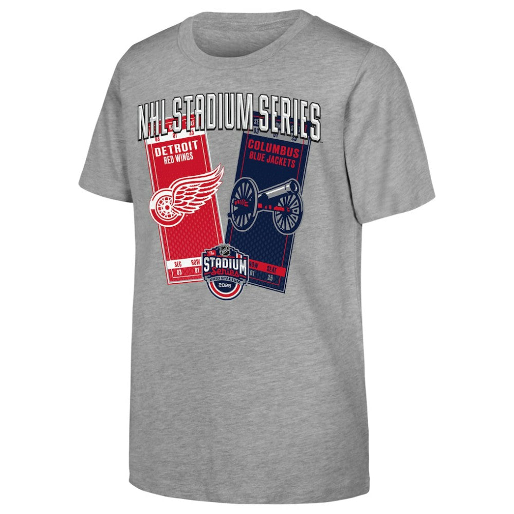 Youth 2025 NHL Stadium Series Columbus Blue Jackets - vs. Detroit Red Wings Matchup T-Shirt Heather Gray