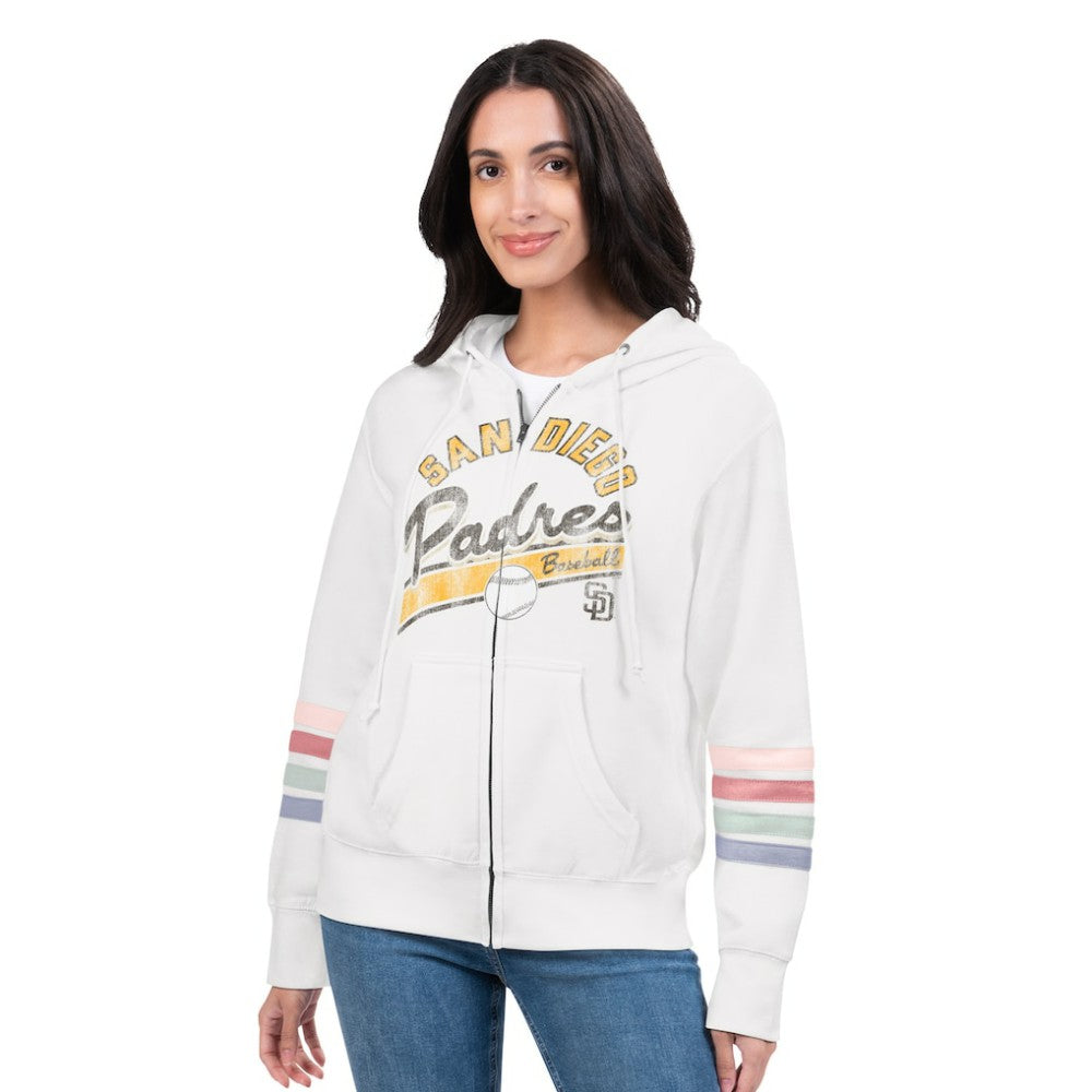San Diego Padres G-III 4Her by Carl Banks Women's Naamah Sleeve Stripe Fleece Full-Zip Hoodie Online