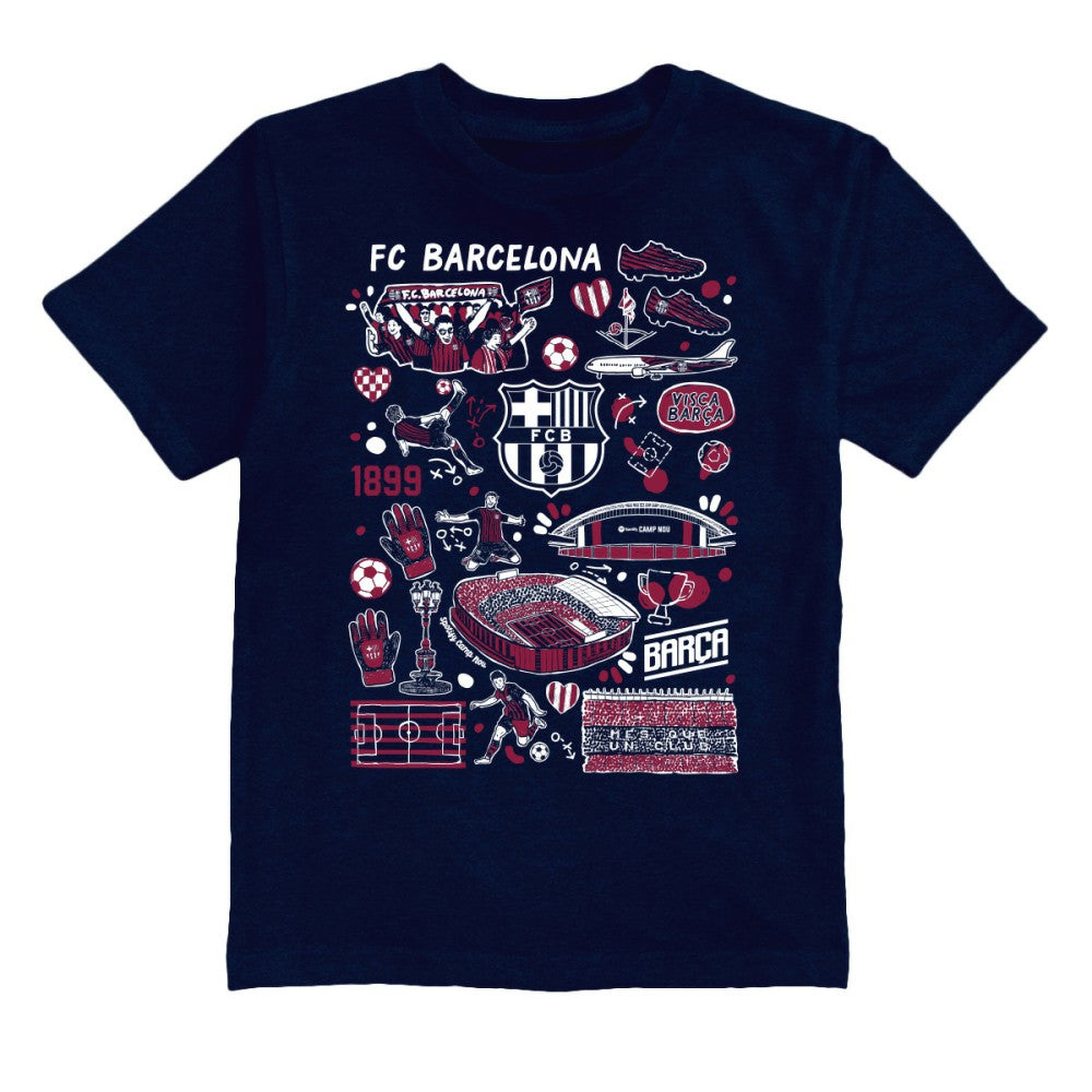 Barcelona Vive La Fete Youth Impressions Artwork T-Shirts - Navy