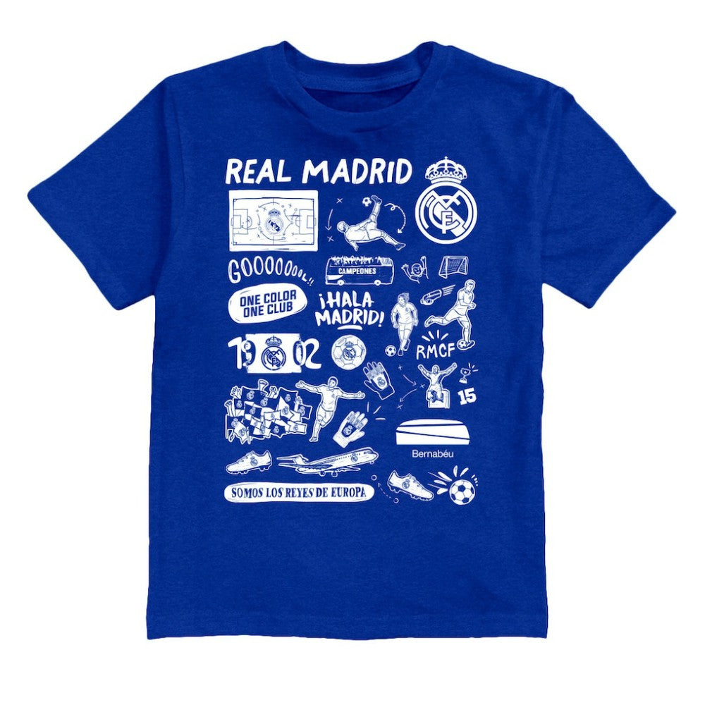 Real Madrid Vive La Fete Youth Impressions Artwork T-Shirts - Blue