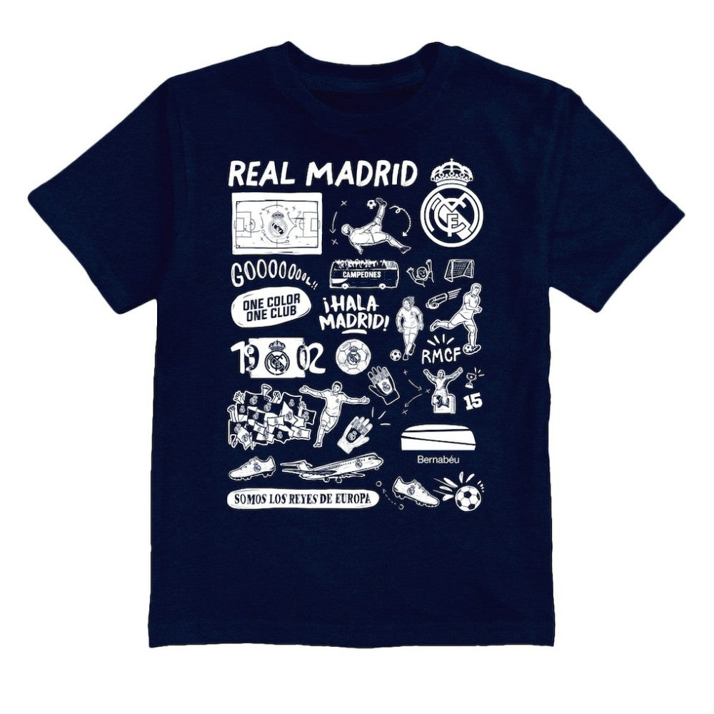 Real Madrid Vive La Fete Youth Impressions Artwork T-Shirts - Navy