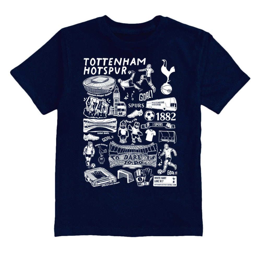 Tottenham Hotspur Vive La Fete Youth Impressions Artwork T-Shirts - Navy