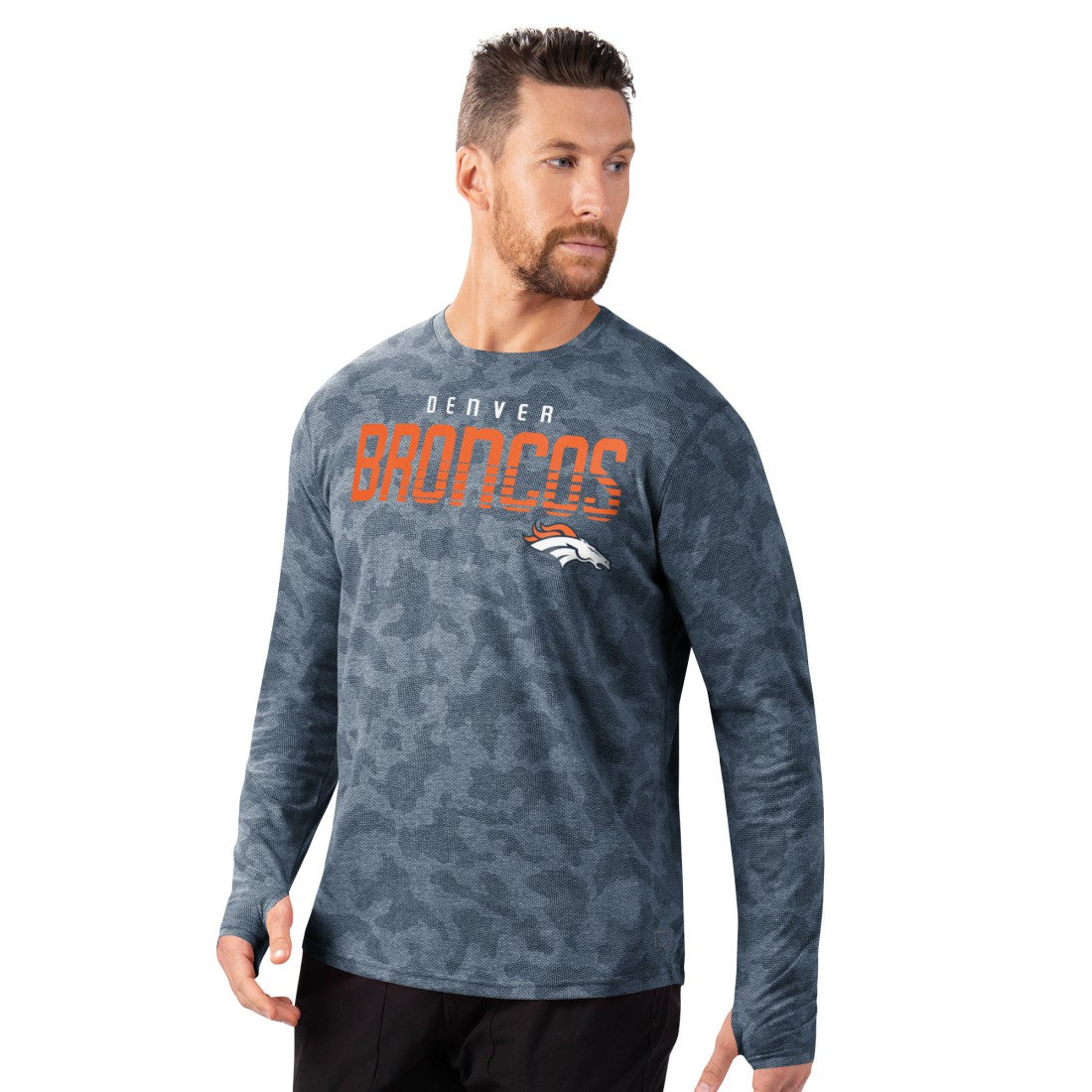 Denver Broncos MSX by Michael Strahan Performance Camo Long Sleeve T-Shirt Navy - NFL