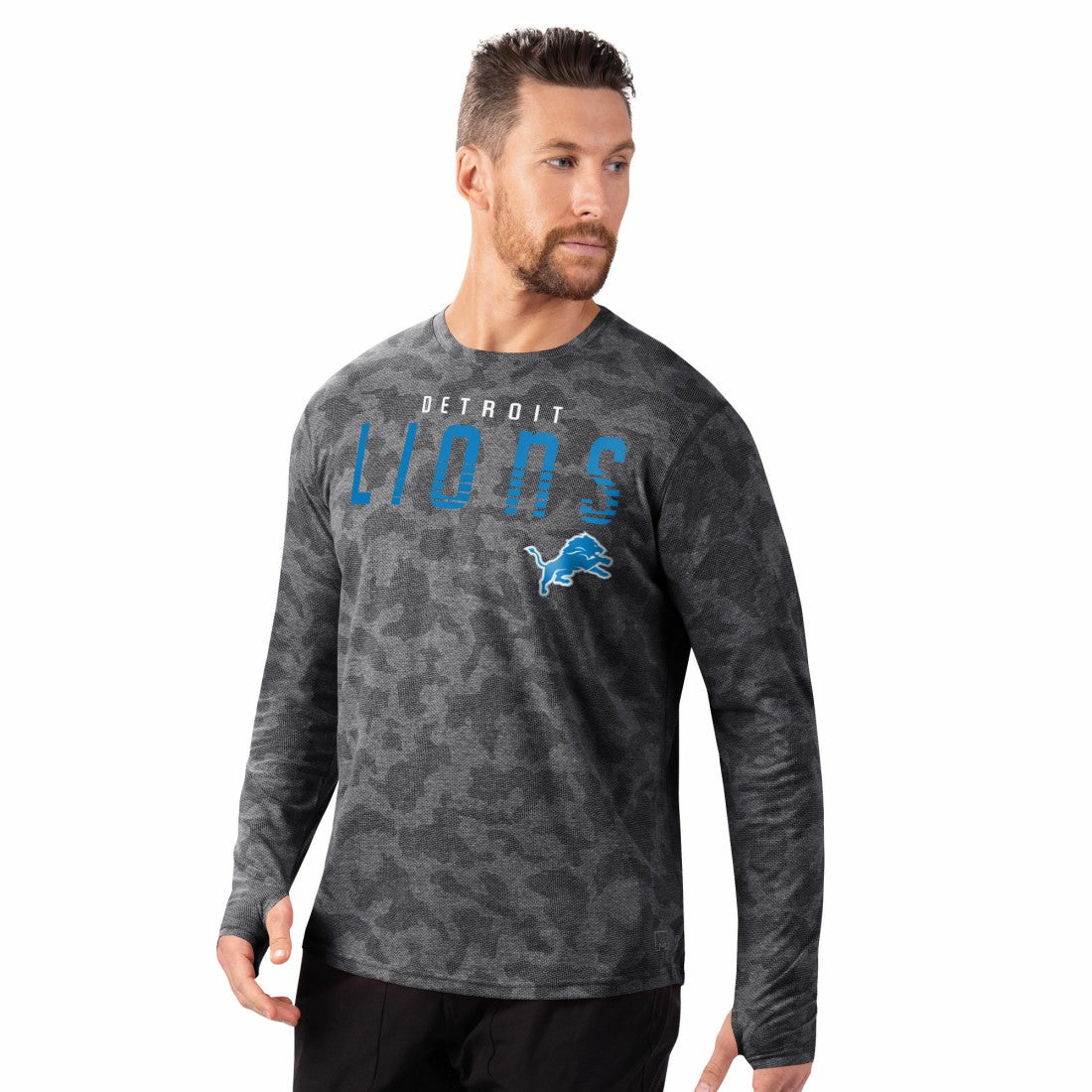Detroit Lions MSX by Michael Strahan Performance Camo Long Sleeve T-Shirt Black - NFL