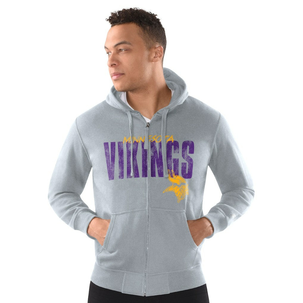 Minnesota Vikings Starter Distressed Classic Full-Zip Hoodie Heather Gray - NFL