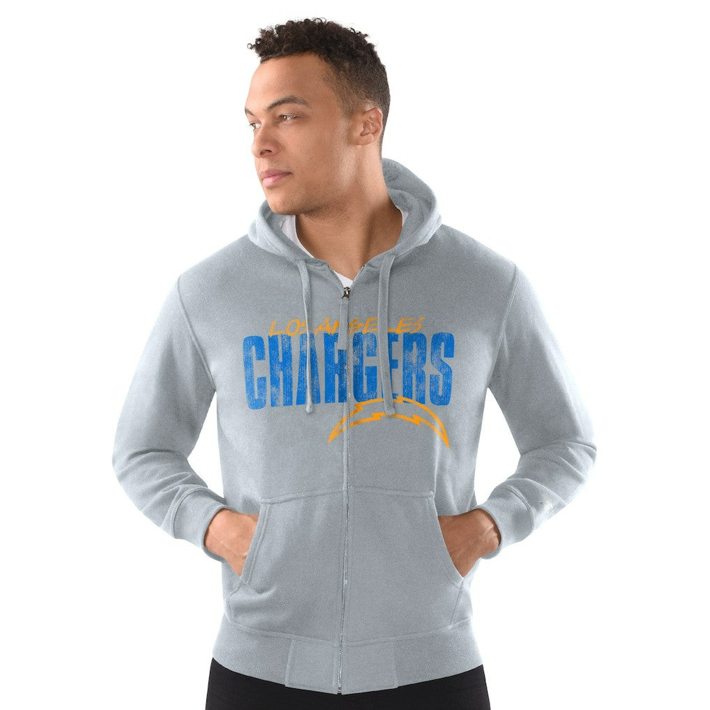 Los Angeles Chargers Starter Distressed Classic Full-Zip Hoodie Heather Gray - NFL