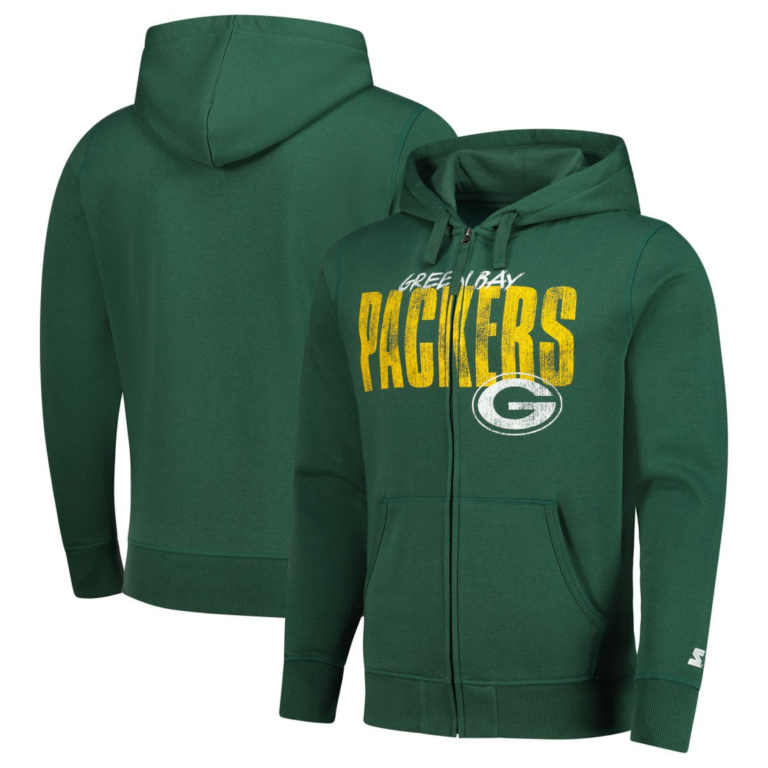Green Bay Packers Starter Distressed Classic Full-Zip Hoodie Green - NFL
