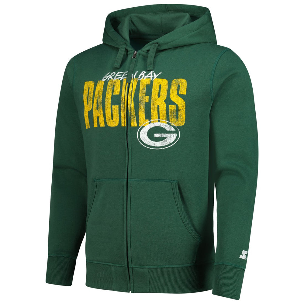 Green Bay Packers Starter Distressed Classic Full-Zip Hoodie Green - NFL
