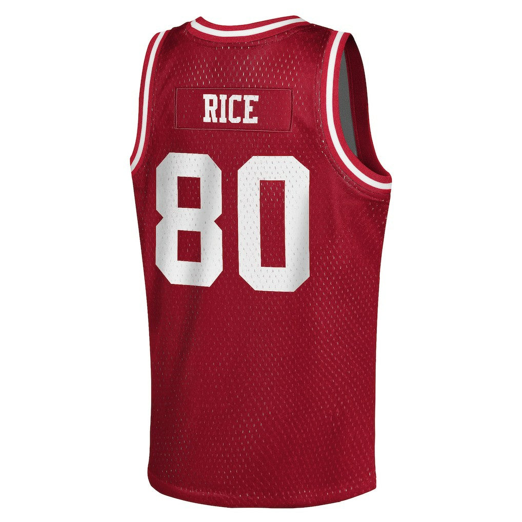 Jerry Rice San Francisco 49ers Youth Retired Player NFL Basketball Fashion Jersey Scarlet - Mitchell & Ness