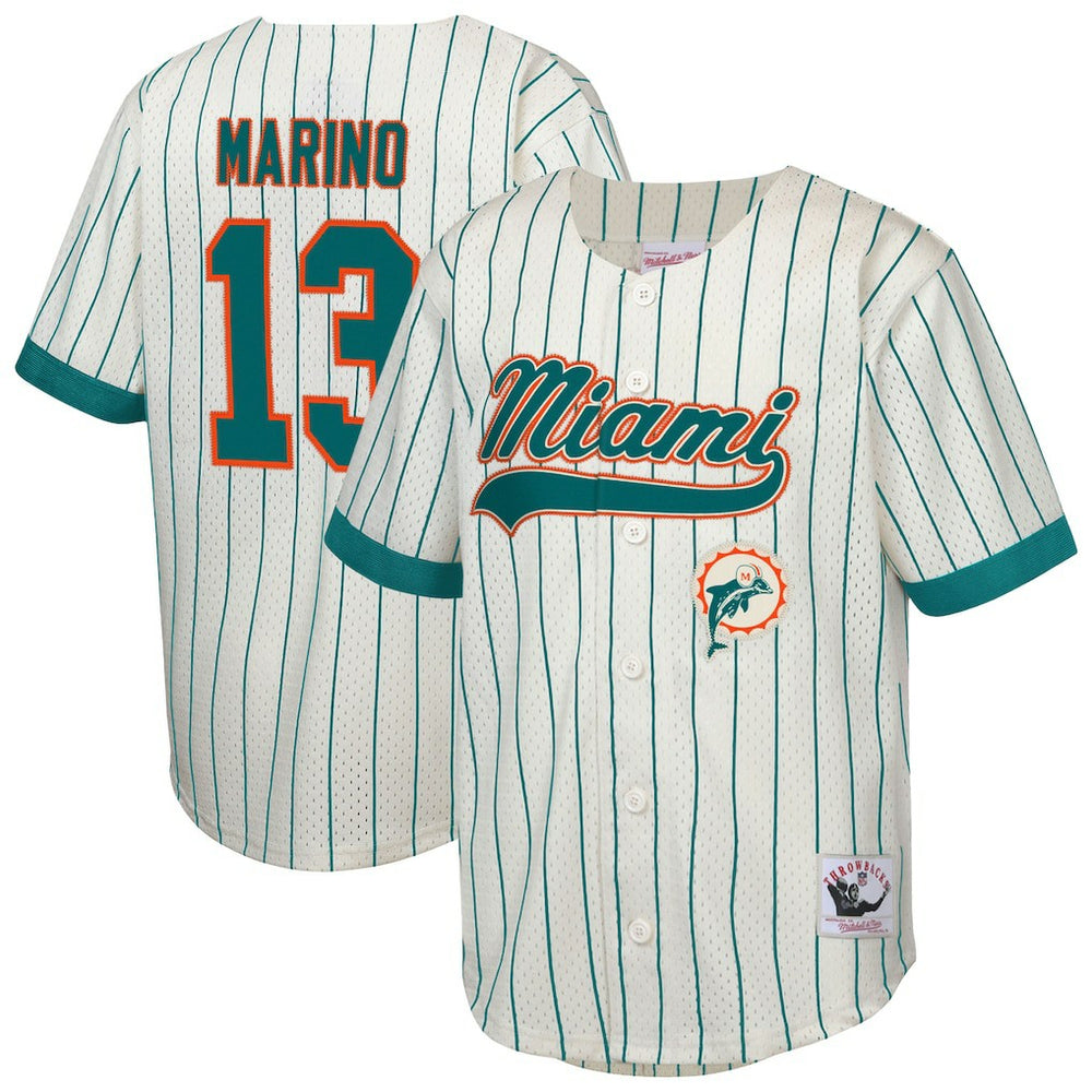 Dan Marino Miami Dolphins Youth Retired Player Name & Number Baseball Jersey Cream - Mitchell & Ness