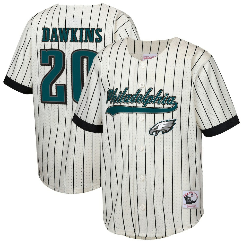 Brian Dawkins Philadelphia Eagles Youth Retired Player Name & Number Baseball Jersey Cream - Mitchell & Ness