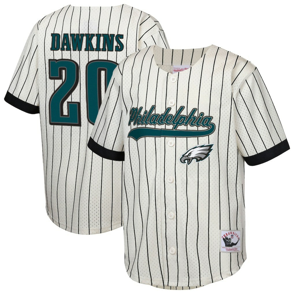 Brian Dawkins Philadelphia Eagles Youth Retired Player Name & Number Baseball Jersey Cream - Mitchell & Ness