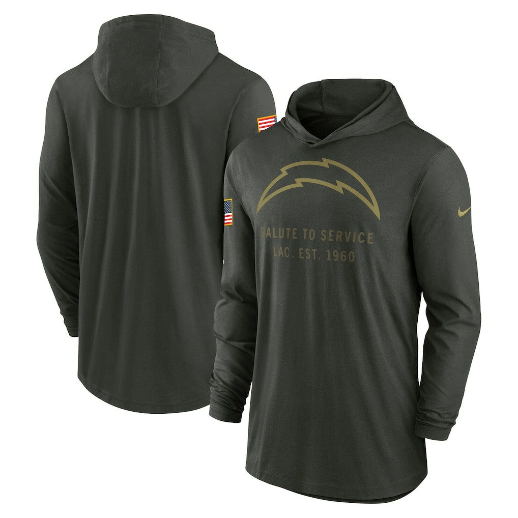 Los Angeles Chargers 2025 Salute to Service Sideline Dri-FIT Lightweight Hooded Pullover Forest Green - Nike