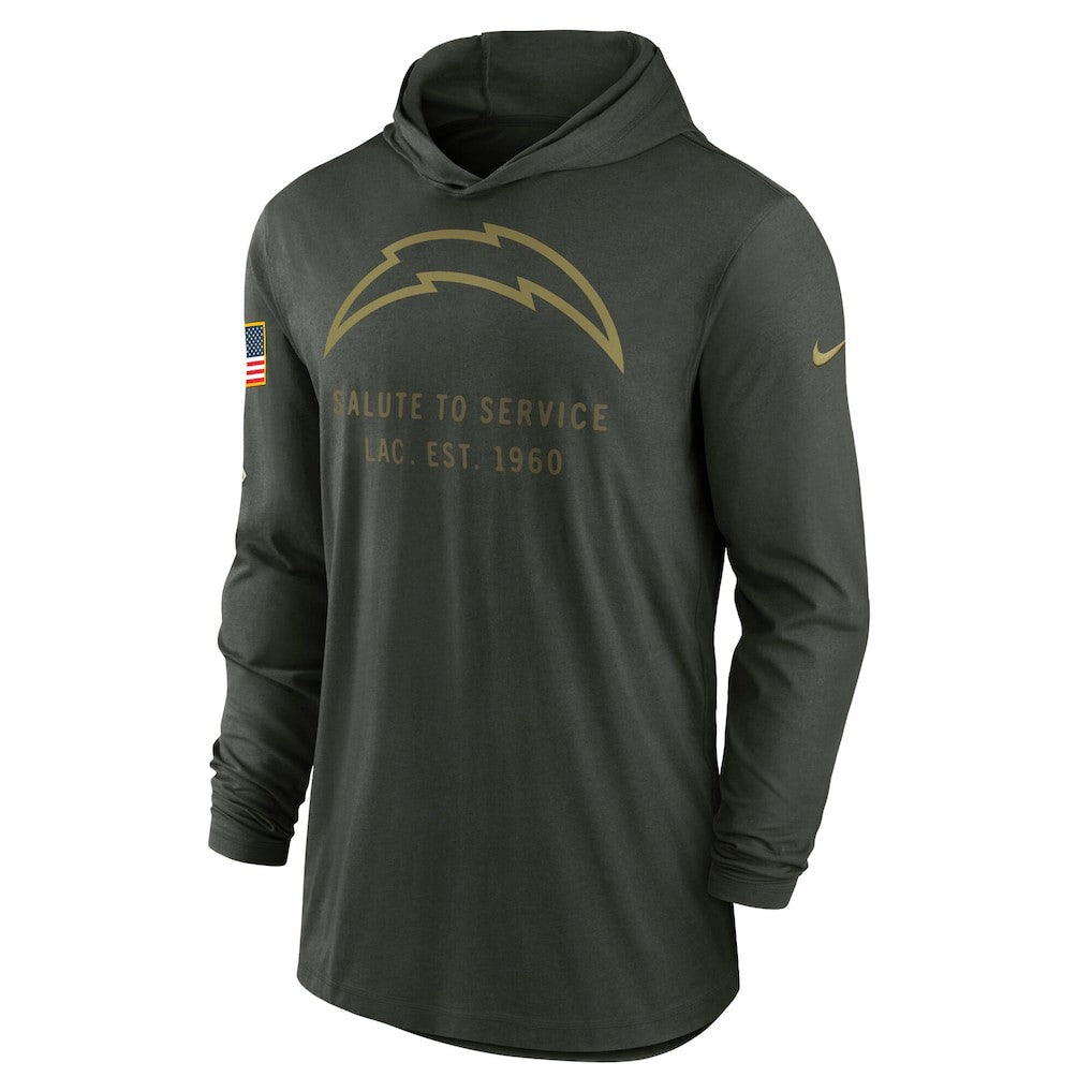 Los Angeles Chargers 2025 Salute to Service Sideline Dri-FIT Lightweight Hooded Pullover Forest Green - Nike