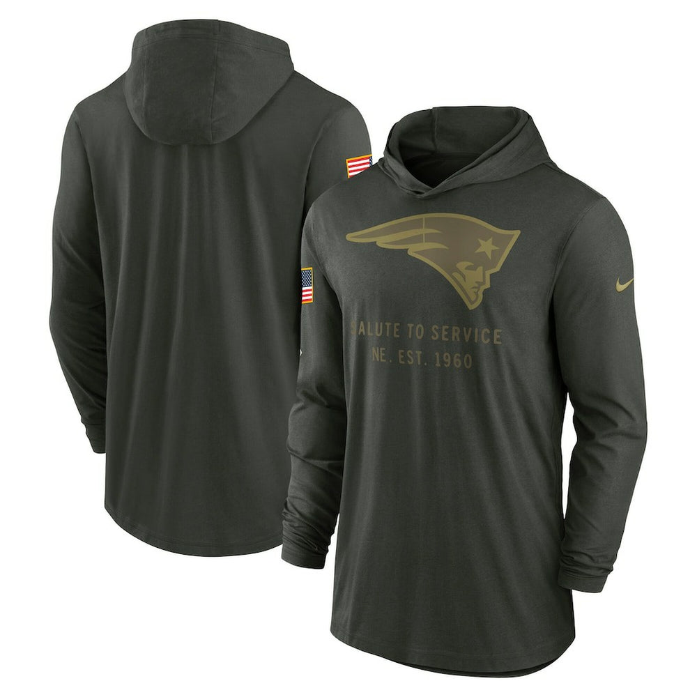 New England Patriots 2025 Salute to Service Sideline Dri-FIT Lightweight Hooded Pullover Forest Green - Nike