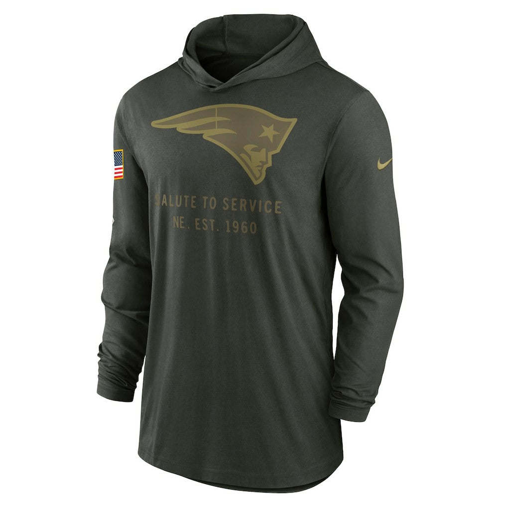 New England Patriots 2025 Salute to Service Sideline Dri-FIT Lightweight Hooded Pullover Forest Green - Nike
