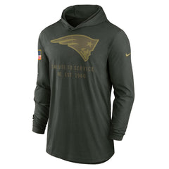New England Patriots 2025 Salute to Service Sideline Dri-FIT Lightweight Hooded Pullover Forest Green - Nike