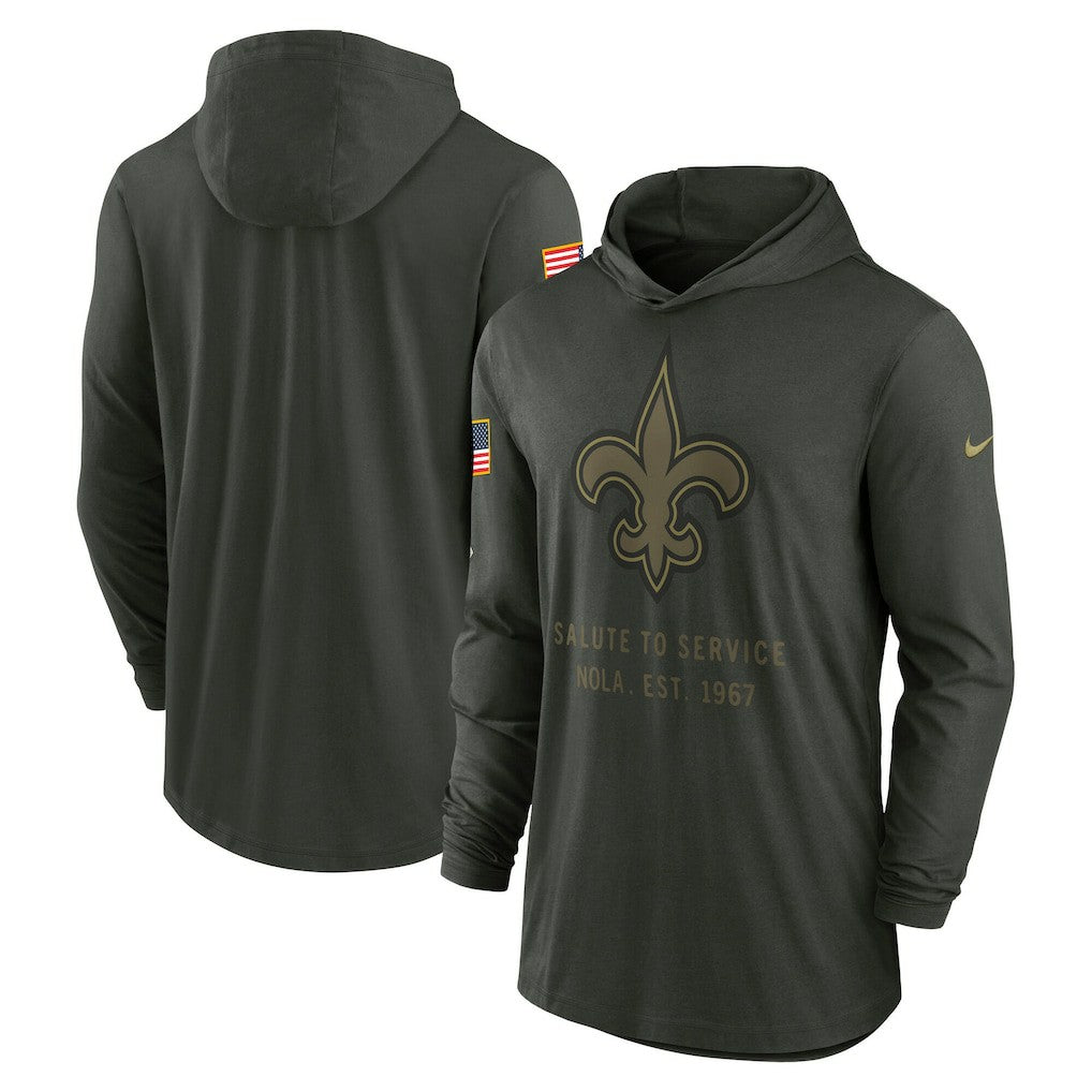 New Orleans Saints 2025 Salute to Service Sideline Dri-FIT Lightweight Hooded Pullover Forest Green - Nike
