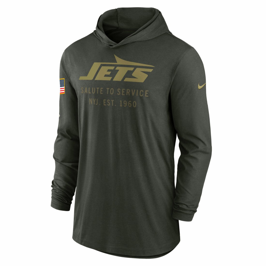 New York Jets 2025 Salute to Service Sideline Dri-FIT Lightweight Hooded Pullover Forest Green - Nike