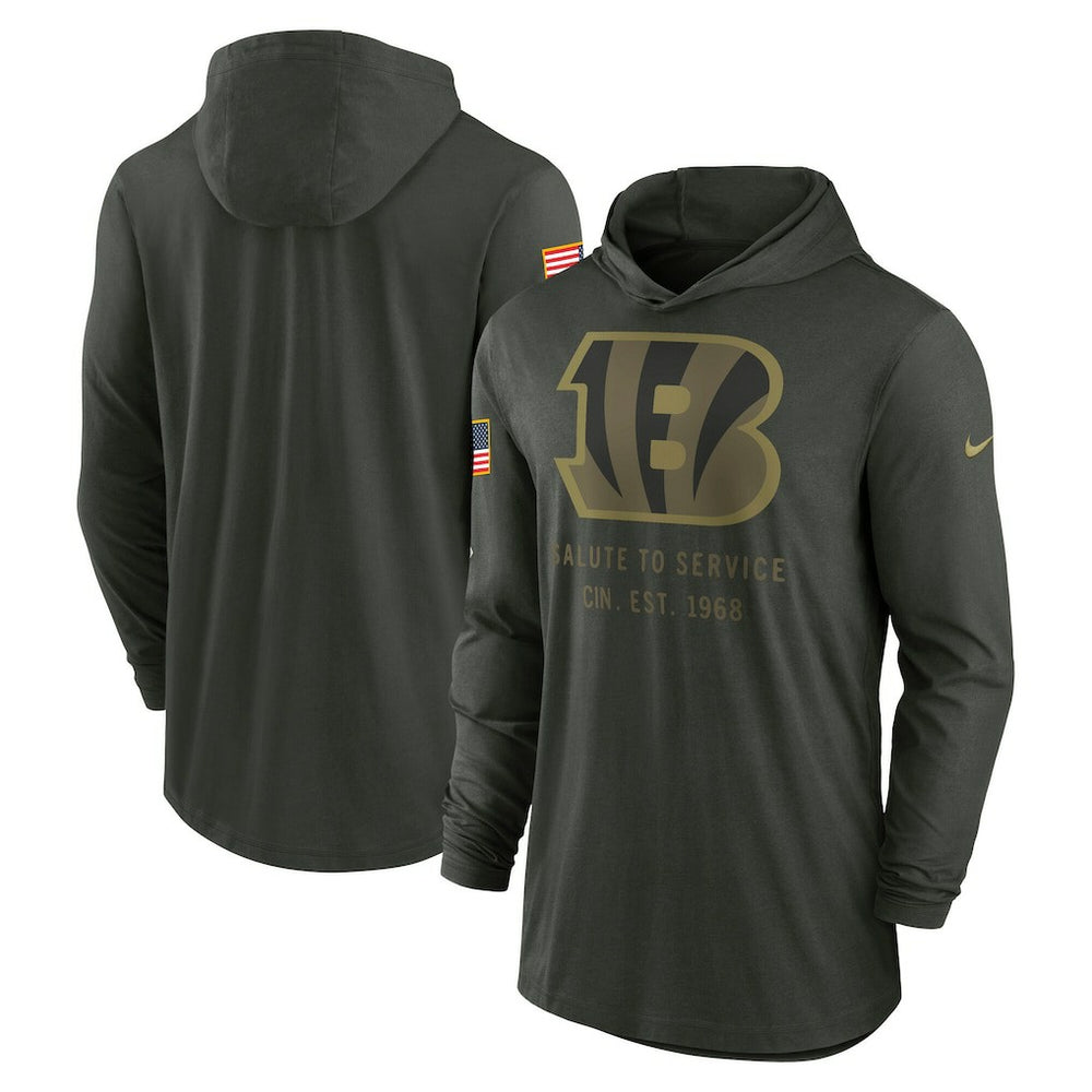 Cincinnati Bengals 2025 Salute to Service Sideline Dri-FIT Lightweight Hooded Pullover Forest Green - Nike