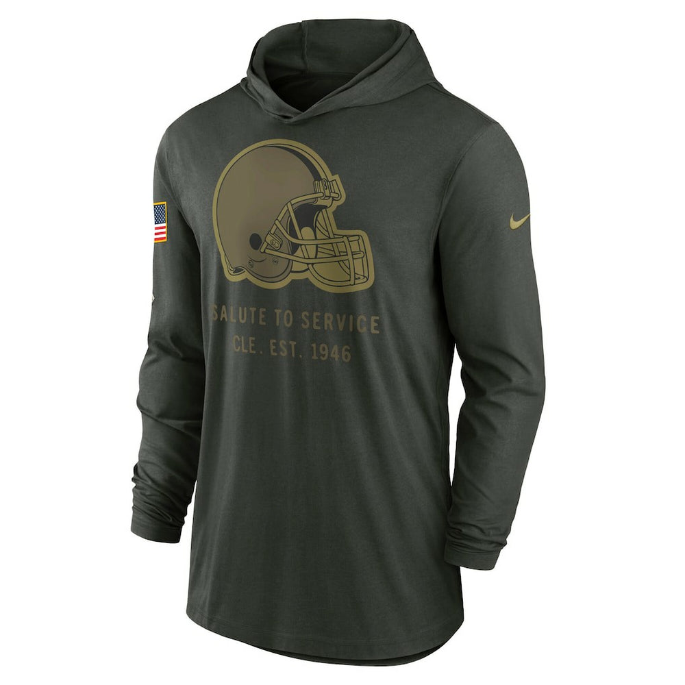 Cleveland Browns 2025 Salute to Service Sideline Dri-FIT Lightweight Hooded Pullover Forest Green - Nike