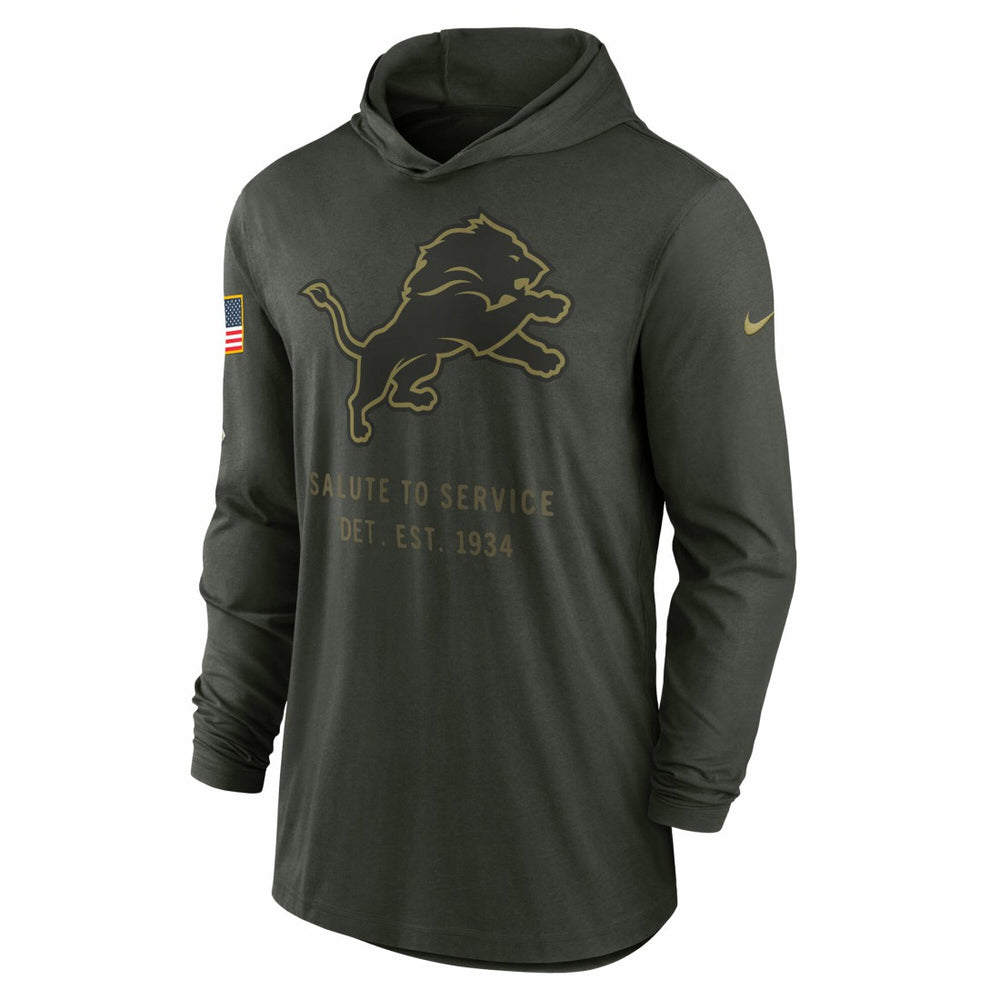 Detroit Lions 2025 Salute to Service Sideline Dri-FIT Lightweight Hooded Pullover Forest Green - Nike